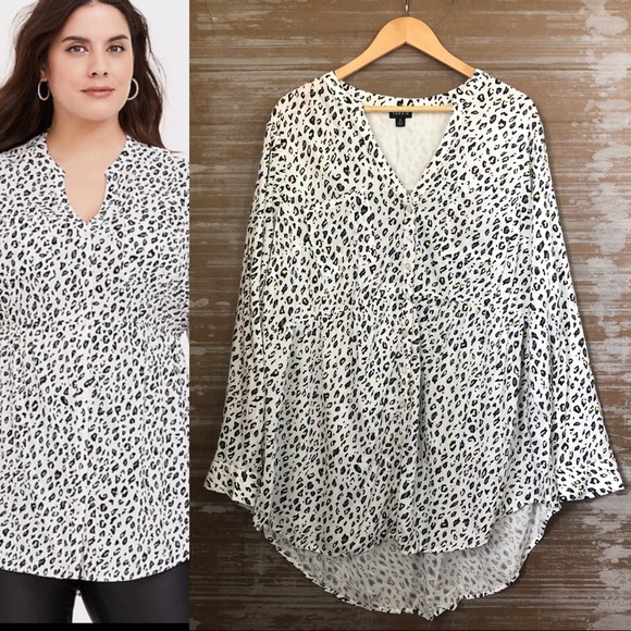 torrid Tops - Torrid White Leopard Babydoll Emma Challis Tunic